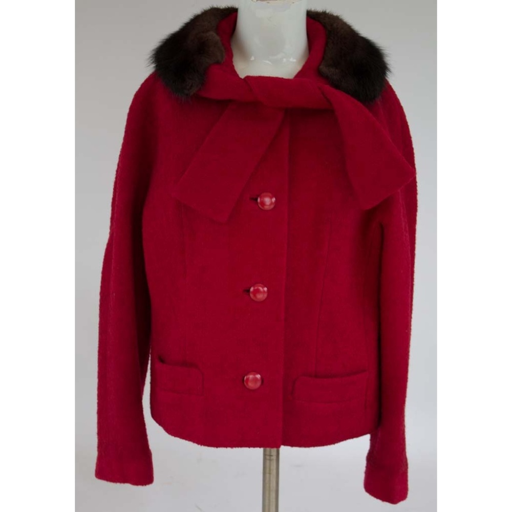 Vintage Jacket Red Mink Fur Collar M